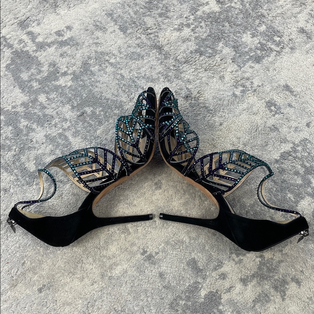 Jimmy Choo Kallai Leaf Sandal Heels Embellished Crystal Designer Sz 40 - Picture 7 of 14